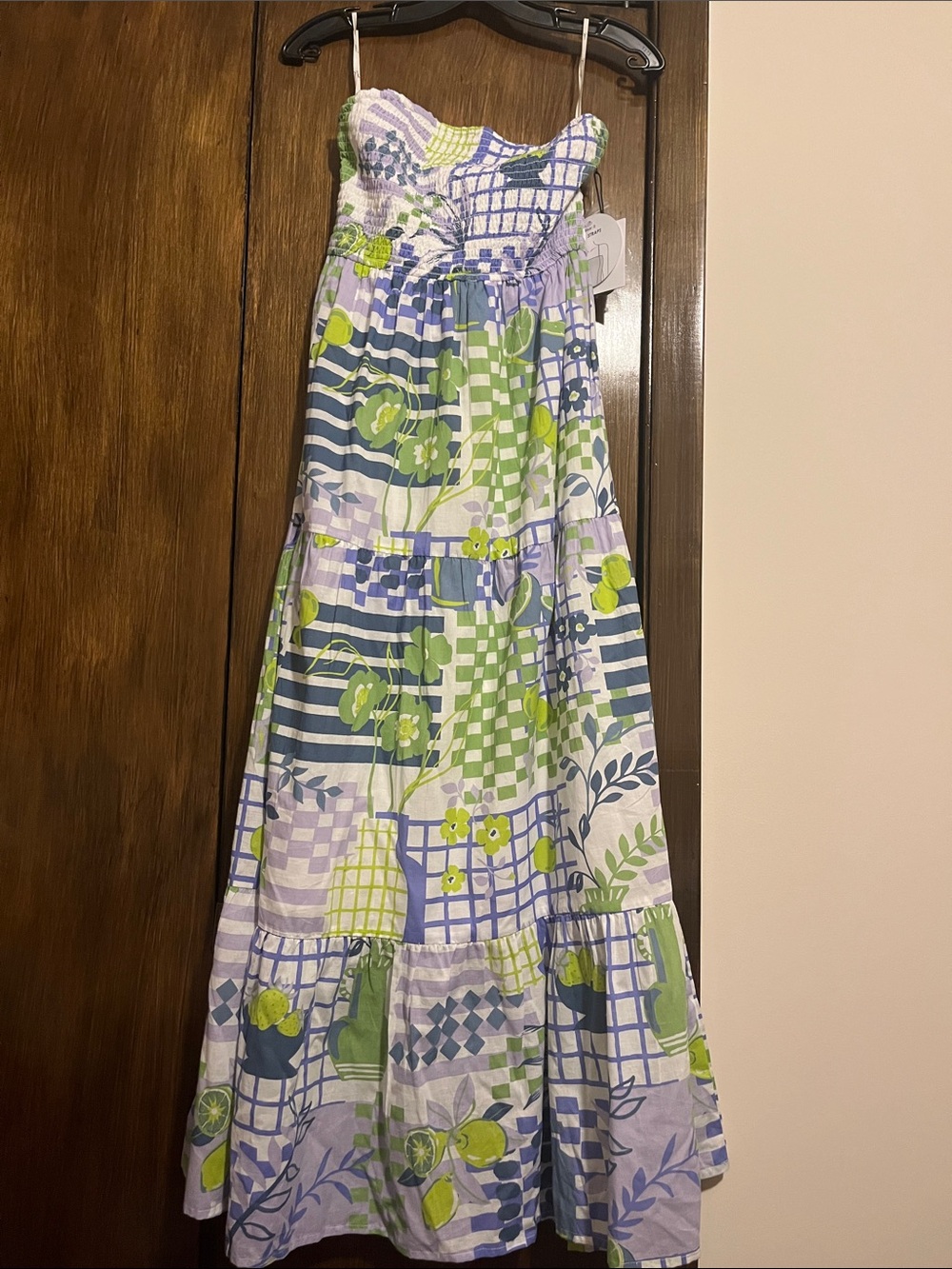 Japna Green Blue Lavender Floral-Print Maxi Dress